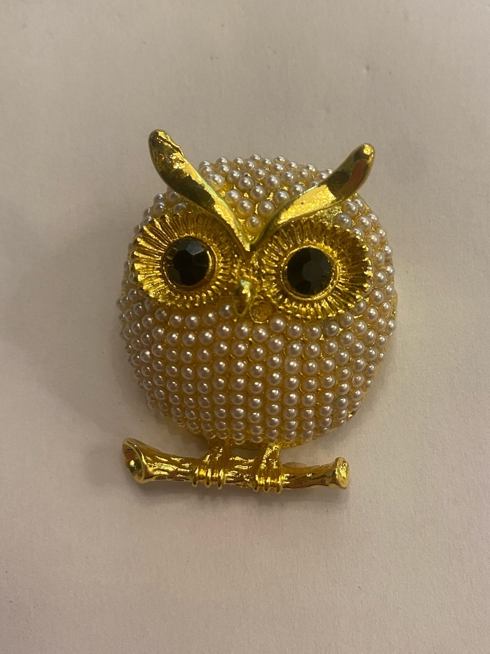 Owl Pearl Gold Brooch Pin New